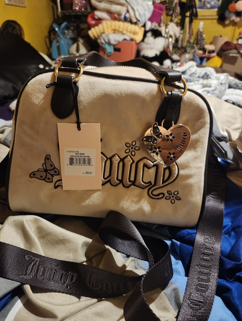 Juicy Couture Cream Satchel with Dark Brown Trim and Heart Charm